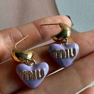 Miu Miu Lavender Heart Earrings with Gold Detail